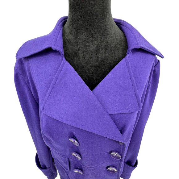 SANDRO Paris Peacoat Jacket Womens Double Breasted Purple L Butterfly Collar - Picture 4 of 7